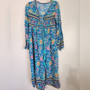 Floral Bohemian Maxi Dress - Blue and Pink